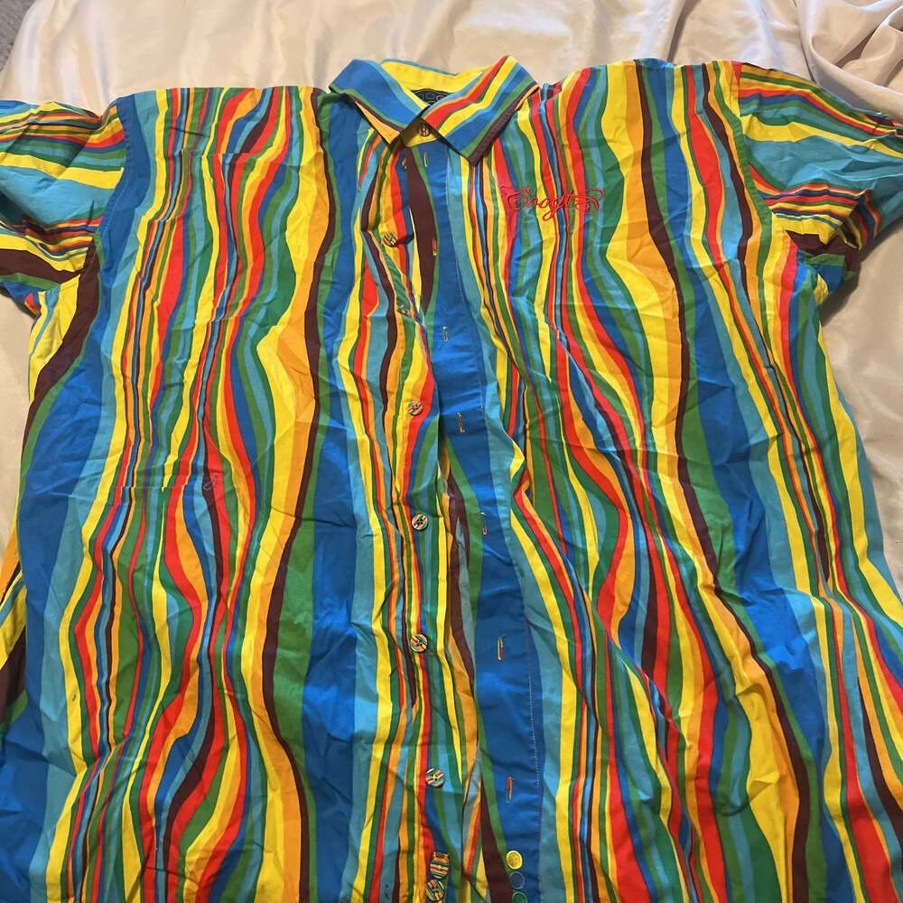 Vintage Coogi Silk Patterned Short Sleeve Button-Up Shirt